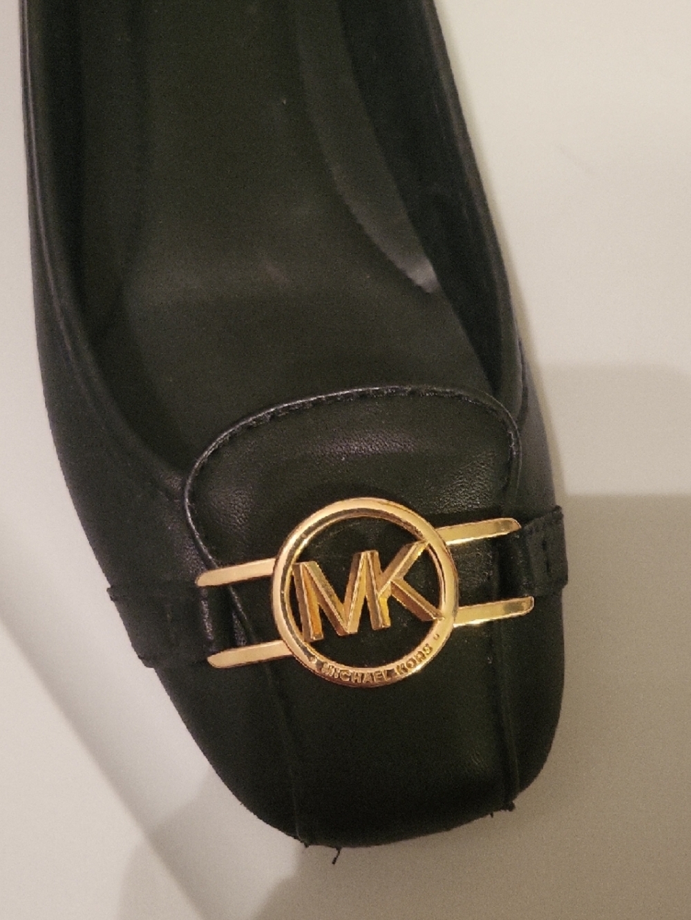 Michael Kors Black Leather Logo Ballet Flats with Gold Accent - Picture 3 of 9